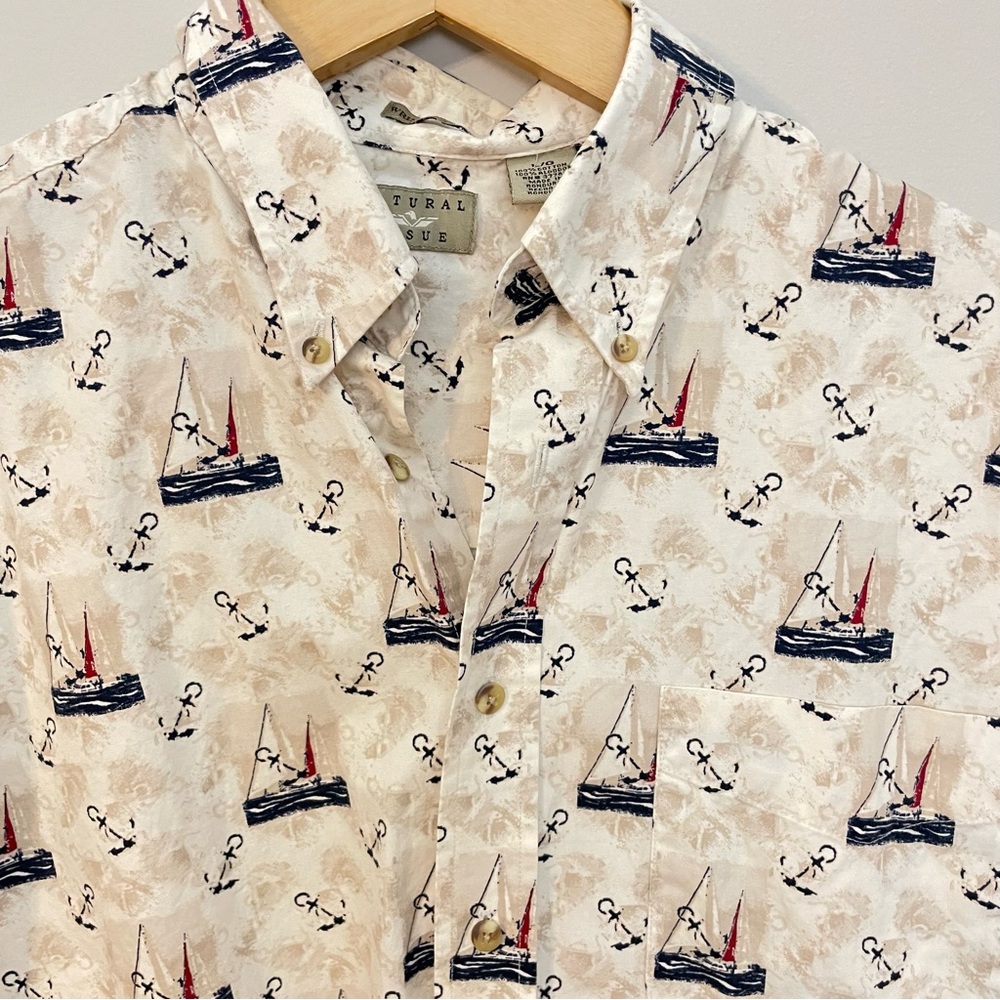 Vtg Natural Issues Nautical Sailboat Shirt Large Button Down Cotton Vtg Dad